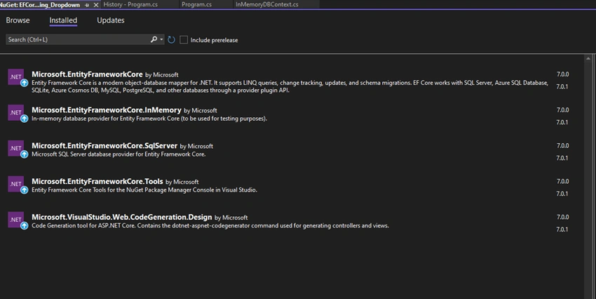 Implement Cascading Dropdown in Asp.Net Core MVC Application using inMemory DB