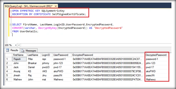 Symmetric key in SQL Server