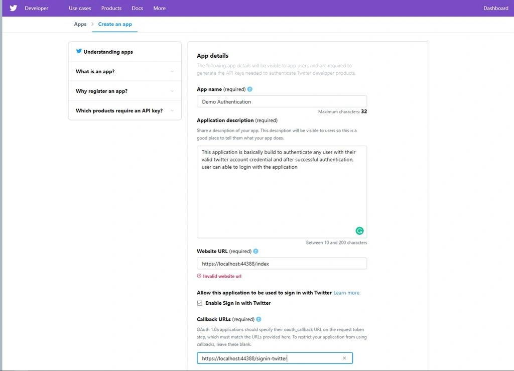 Implement Microsoft and Twitter Based Authentication in Asp.Net Core 2.2