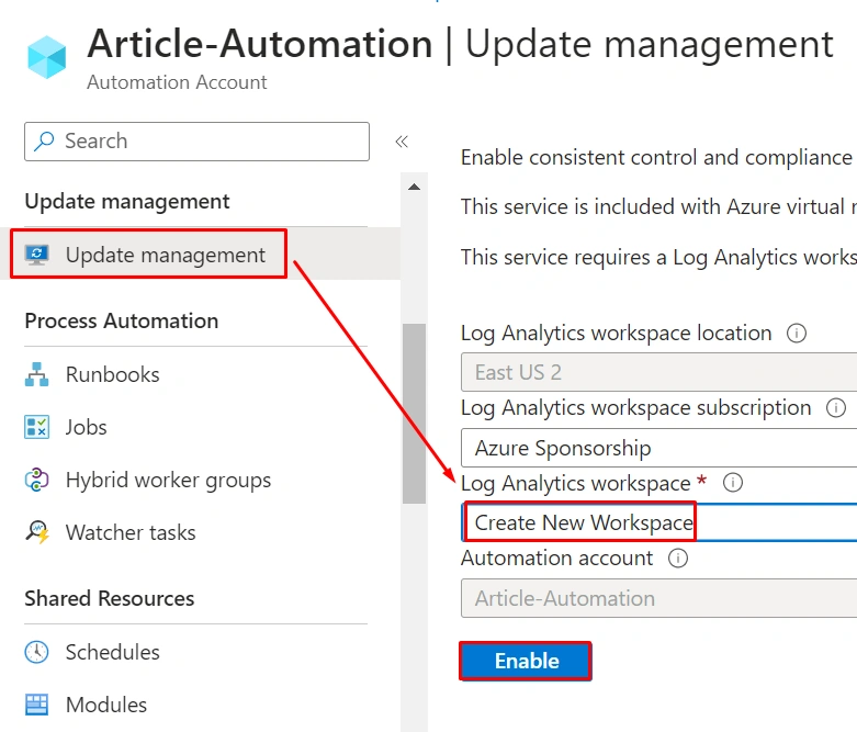 Implementing Azure Automation Update Management