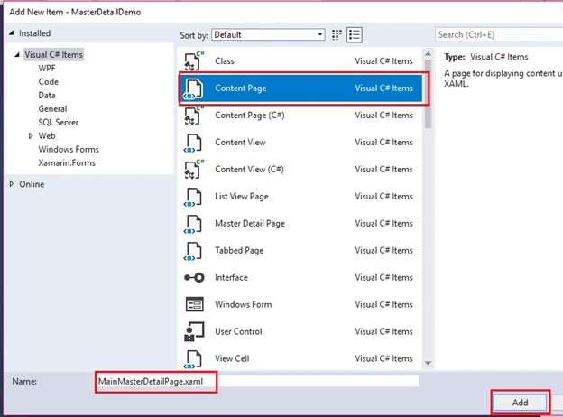 Implementing MasterDetailPage With TabbedPage In Xamarin.Forms
