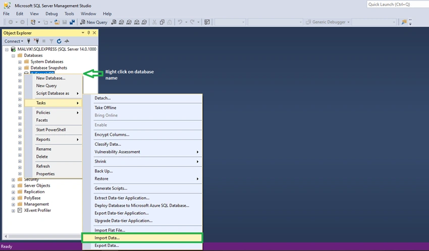 Import CSV file into SQL server using SQL server management Studio