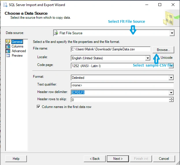 Import CSV file into SQL server using SQL server management Studio