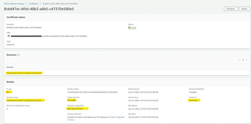 Import certificate Details