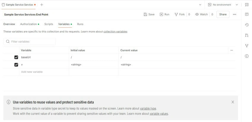 Variables tab