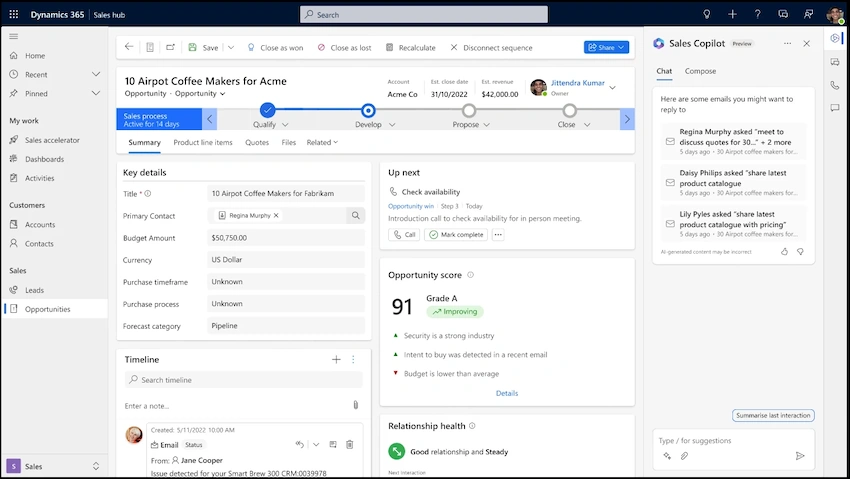 Contextual email reply in Dynamics 365 Sales 