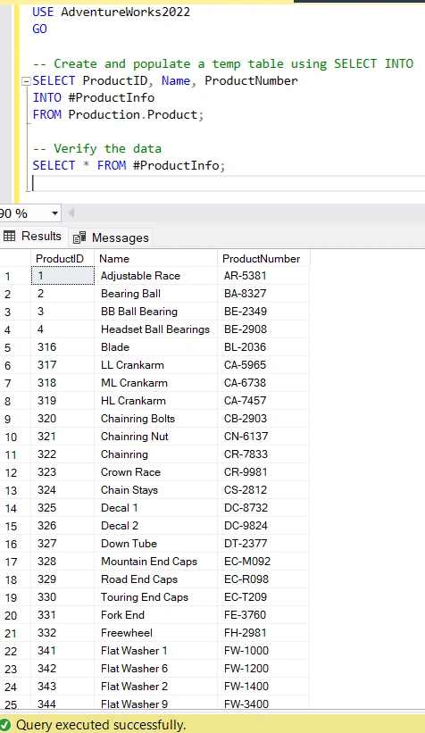 SELECT INTO in SQL Server
