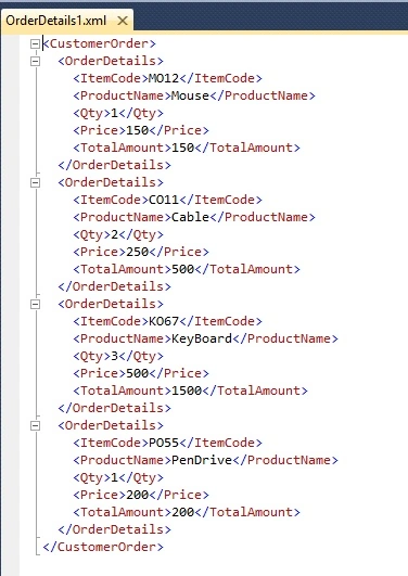 OrderDetail XML