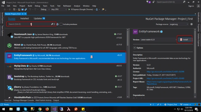 Install NuGet packages in Visual Studio