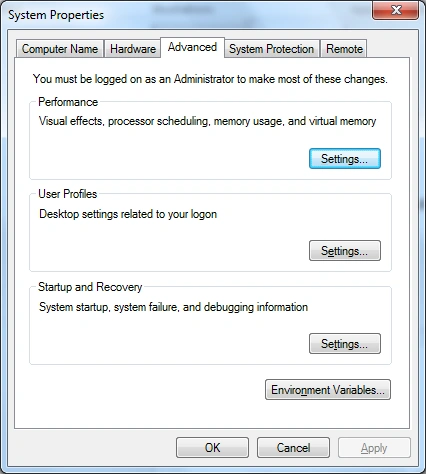 Environment Variable window