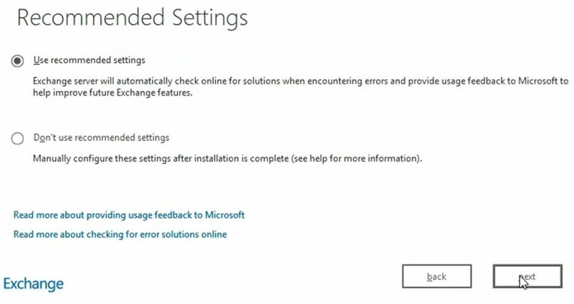 Recommended settings