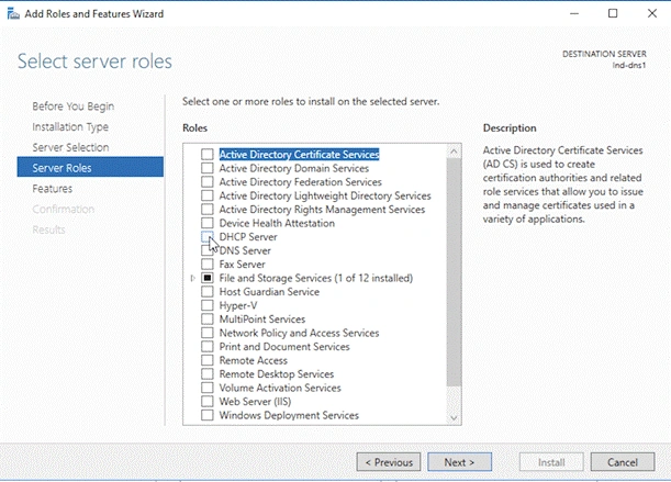 Add roles and Features Wizard