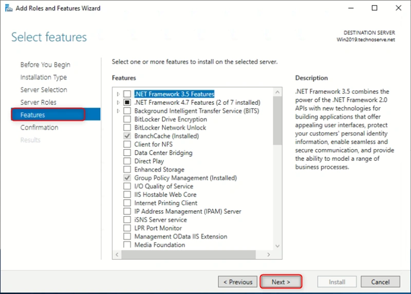 Select features