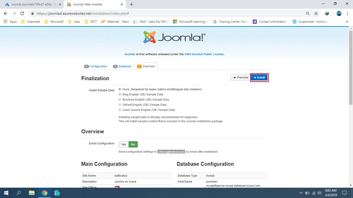 Installing Joomla On Azure