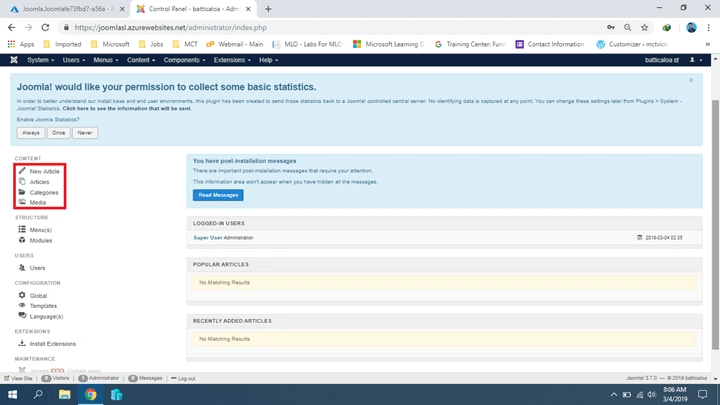 Installing Joomla On Azure