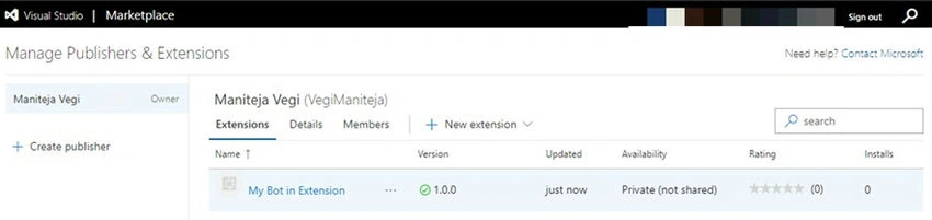 Manage publisher and extension