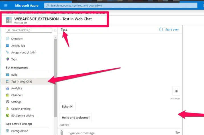 Test in web chat
