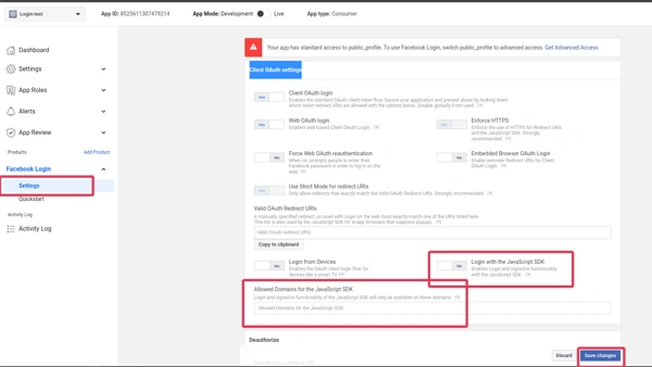 enable login with js sdk, Facebook login