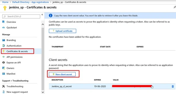 Certificates and secrets