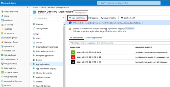Default directory app registration