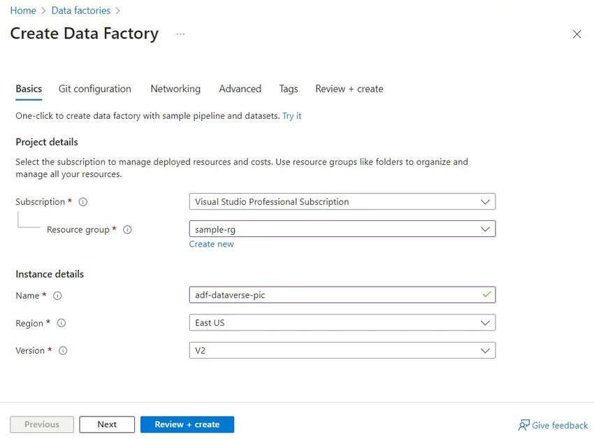 Create Data factory