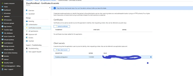 Integrating GraphAPI with Node.js App on Azure