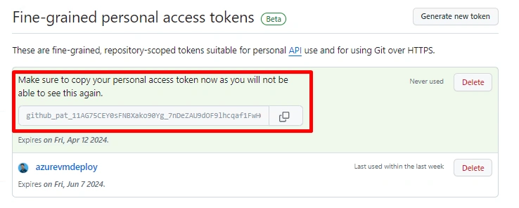 Copy access token