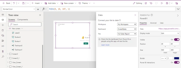 Power BI Report with Canvas App