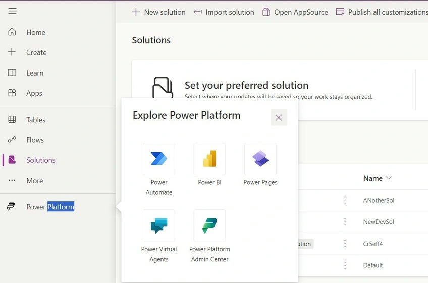 Power Platform option