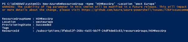 Create new Resource group