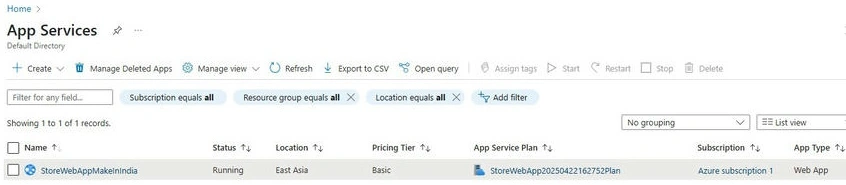 App Service section