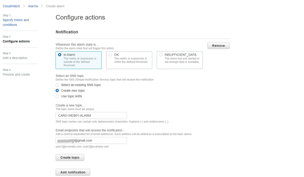 Setting up Alarm on EC2 Instance for CPU Utilization