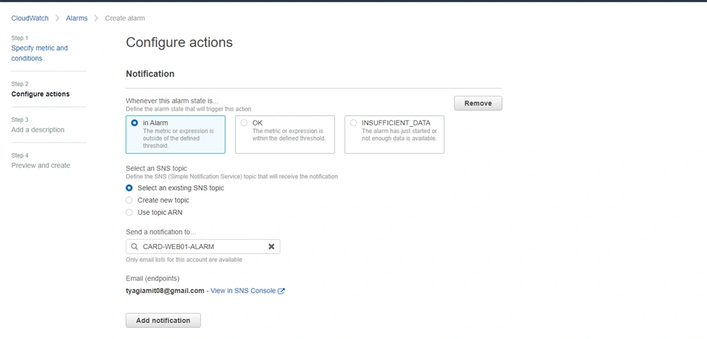 Setting up Alarm on EC2 Instance for CPU Utilization