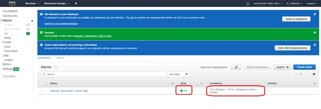 Setting up Alarm on EC2 Instance for CPU Utilization
