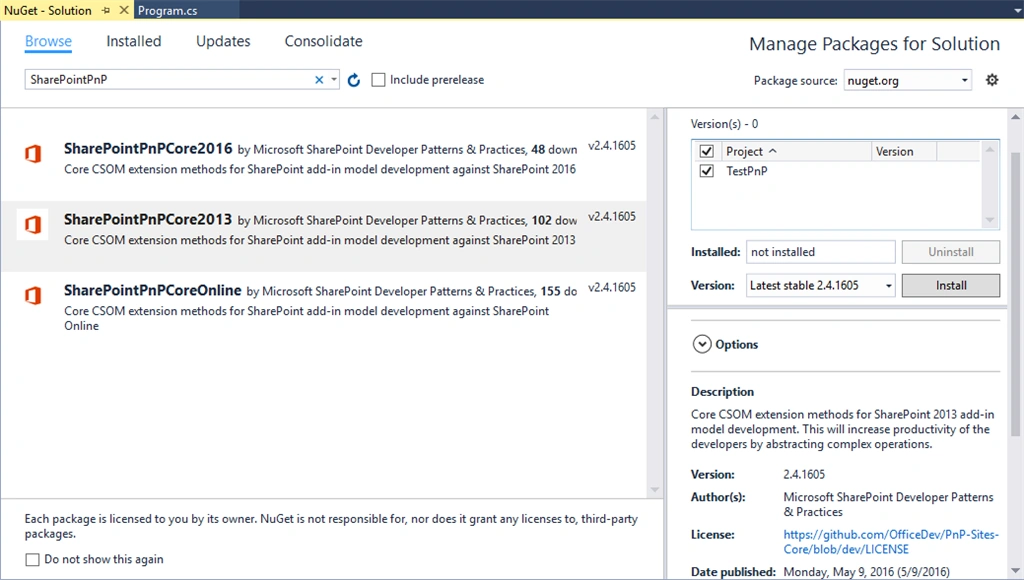 Nuget - Solution Window