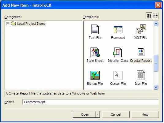 Adding a Crystal Report to the Project