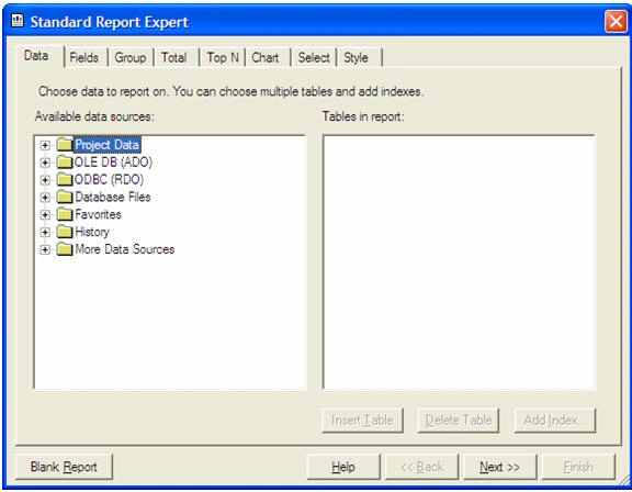 Standard Report Expert wizard