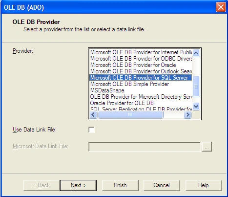OLE DB Provider dialog