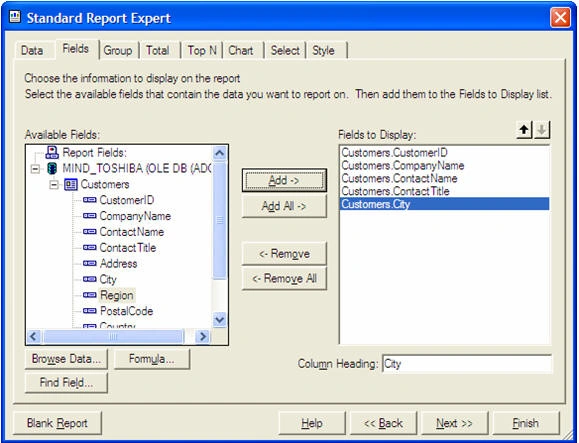 Adding columns to crystal report