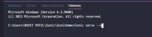 ionic serve --o