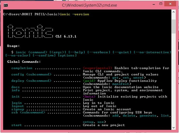 ionic -version