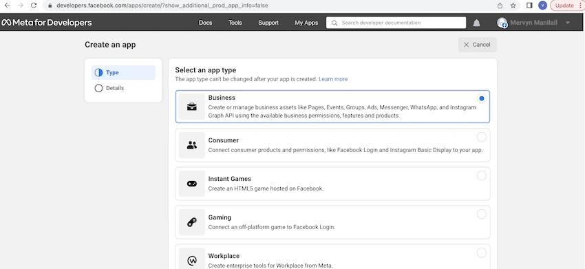 Select an app type