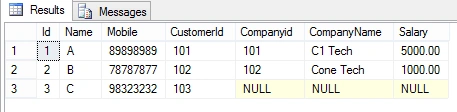 Customer table