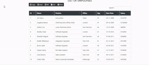 jQuery Datatable Copy Excel PDF CSV Print Button
