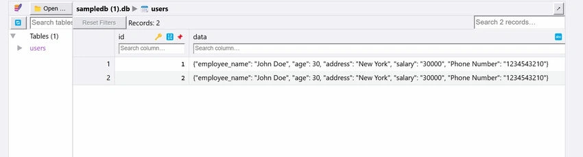 Database output