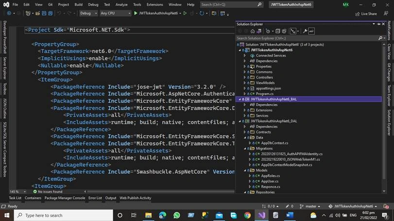 JWT Token Authentication in Asp.net Core 6 Web API Using Three Tier Architecture
