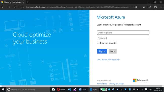 Azure login credentials