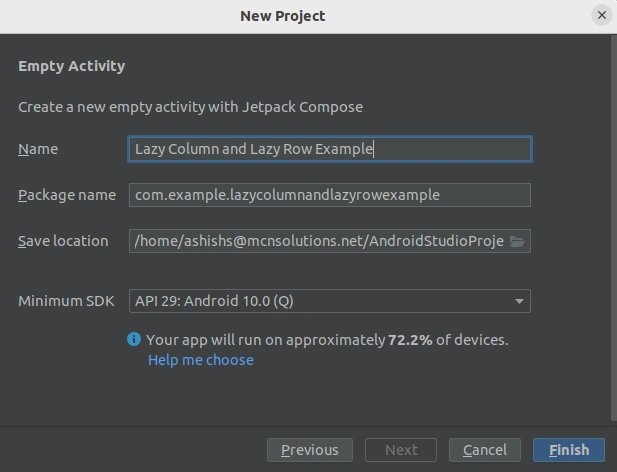 New project Android studio