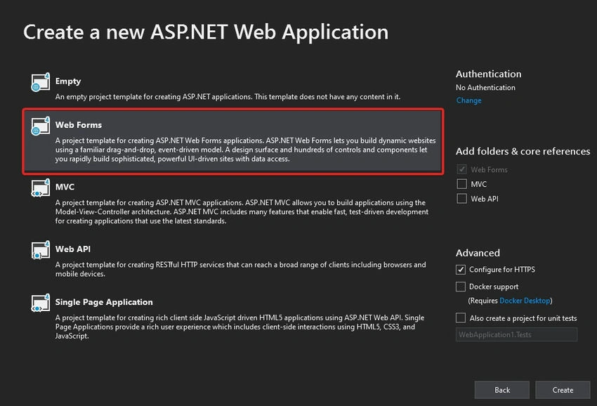 Default Webforms project
