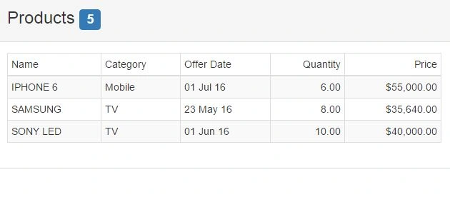 Product list output
